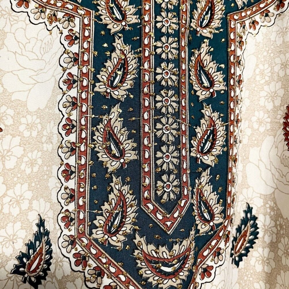 California Breeze Free Size Maxi Paisley Print Drawstring Kaftan - Picture 4 of 9